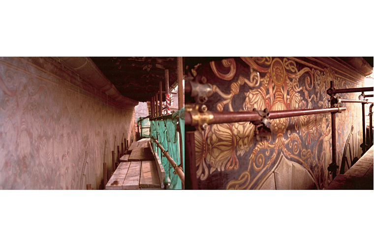 Left side: Detail of top floor. <br />Right side: after restoration.<br />Arezzo, Italy.